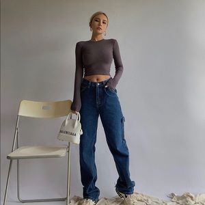 Stitched High-Waist Straight-Cut Loose Jeans